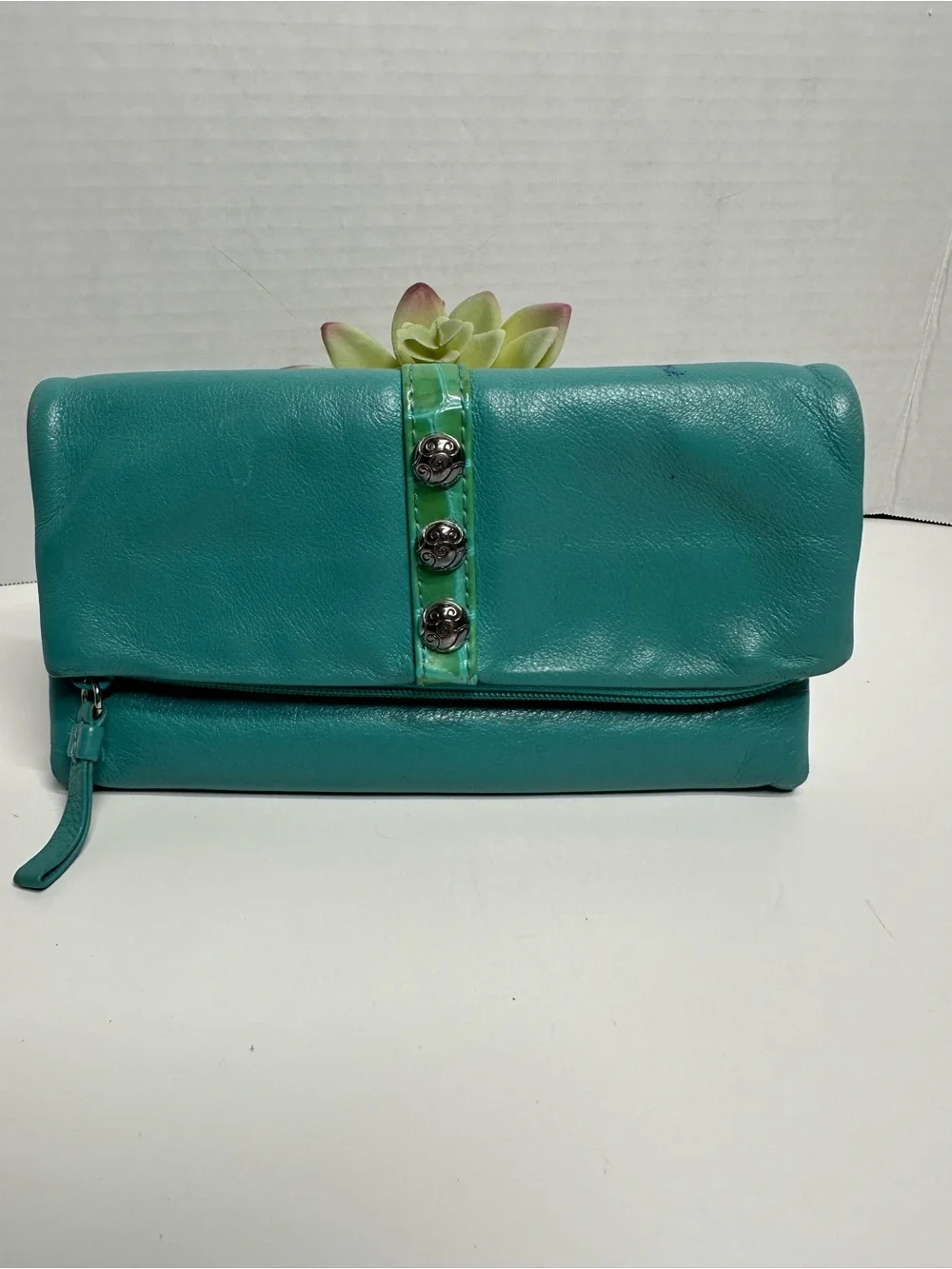 Brighton Turquoise Fold-Over Leather Clutch